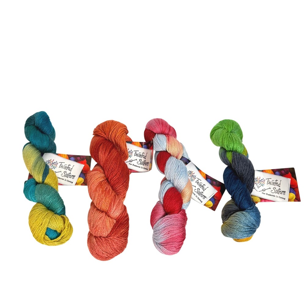 4 Skeins Twisted Sisters Petite Voodoo Silk Merino Yarn Hand Paint 190 Yds Each